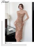 Tavimart Summer Elegant Spaghetti Strap Midi Women Prom Dress Sexy Slim Vintage Bodycon Party