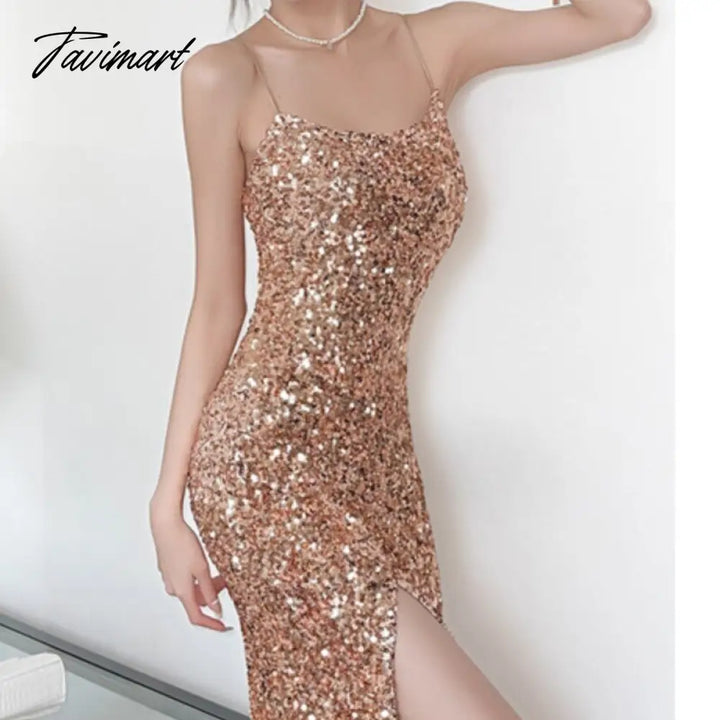 Tavimart Summer Elegant Spaghetti Strap Midi Women Prom Dress Sexy Slim Vintage Bodycon Party