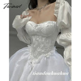 Tavimart - Summer Fairy Long Sleeve Even Party Dress Woman White French Elegant Midi Casual One
