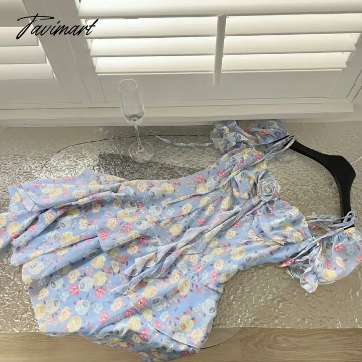 Tavimart - Summer Floral Y2K Mini Dress Holiday Beach Irregular Chiffon Casual Korean Fashion Short