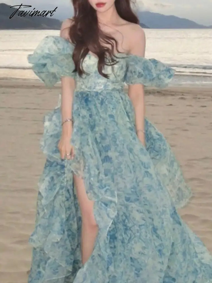 Tavimart Summer French Elegent Irregular Fairy Ruffles Dress Women New Fashion Korean One Piece
