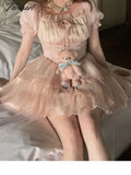 Tavimart - Summer French Vintage Sweet Dresses Female Kawaii Y2K Fashion Fariy Mini Dress Korean