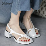 Tavimart Summer Heel Women Sandals Fashion Half Open Toe Narrow Band Thick High Shoes Ladies Rome