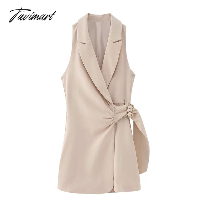 Tavimart Summer Jumpsuit Women Lapel Collar Office Elegant Blazer Style Playsuit Shorts Sleeveless