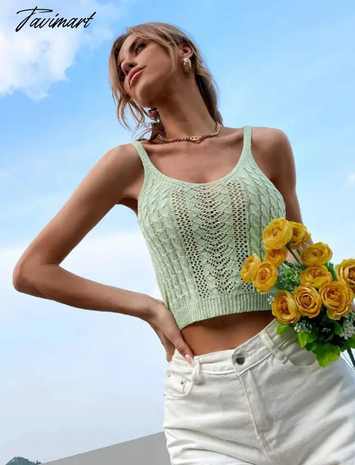 Tavimart Summer Knit Sweater Vest Women Tank Tops White V - Neck Sleeveless Slim Crop 90S Clothes