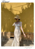 Tavimart Summer Korean Style Elegant Dress Women Print Vintage France Evening Party Midi Dresses