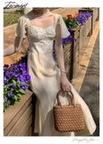 Tavimart Summer Korean Style Elegant Dress Women Print Vintage France Evening Party Midi Dresses