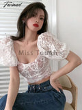 Tavimart Summer Lace Solid Sweet Tops Women Designer Backless Sexy Top Female Korean Fashion Pink