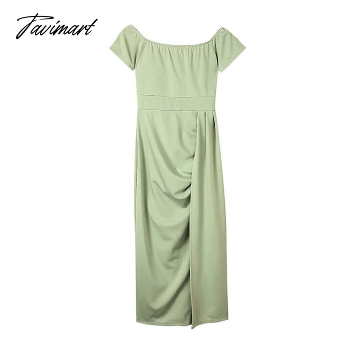 Tavimart Summer New Solid Color High - Waist Elegant Dress Ladies Slim Slit Long Casual Skirt Party