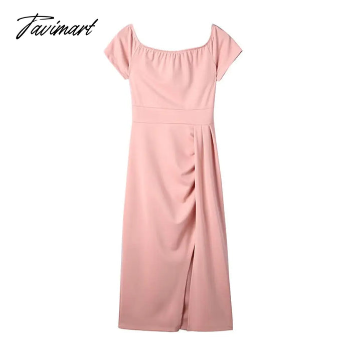 Tavimart Summer New Solid Color High - Waist Elegant Dress Ladies Slim Slit Long Casual Skirt Party