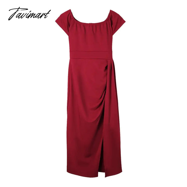 Tavimart Summer New Solid Color High - Waist Elegant Dress Ladies Slim Slit Long Casual Skirt Party