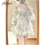 Tavimart Summer New Sweet Lace Floral Kawaii Princess Dress Japanese Cute Girl Thin Waist Mini A -