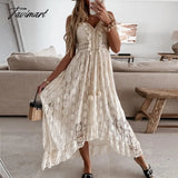 Tavimart Summer Off Shoulder Lace Maxi Dress For Women Boho V Neck Spaghetti Strap Casual Patchwork