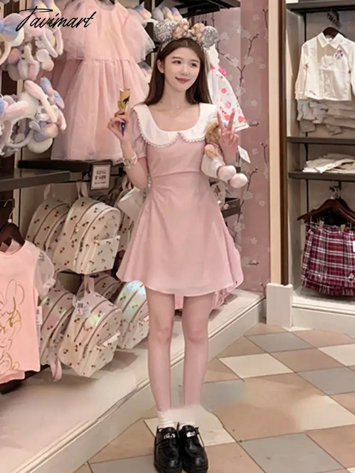 Tavimart Summer Pink Kawaii Fairy Dress Women Japanese Patchwork Party Mini Female Casual Korean