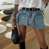 Tavimart Summer Pocket Denim Mini Skirt Women Blue Slim Sexy Bag Hip Skirts Femme Street Casual