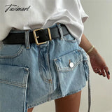 Tavimart Summer Pocket Denim Mini Skirt Women Blue Slim Sexy Bag Hip Skirts Femme Street Casual