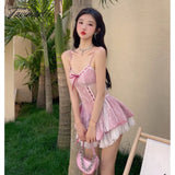 Tavimart Summer Sexy But Cute Style High Quality Lace Stitching Suspender Dress Design Slim Waist