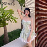 Tavimart Summer Sexy But Cute Style High Quality Lace Stitching Suspender Dress Design Slim Waist