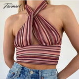 Tavimart Summer Sexy Cross Halter Tops For Women Holiday Party Bandage Backless Y2K Crop Top