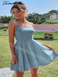 Tavimart Summer Sexy Dress Women Strapless Polka Dot Cross Bandage Backless Cami Print Boho Beach