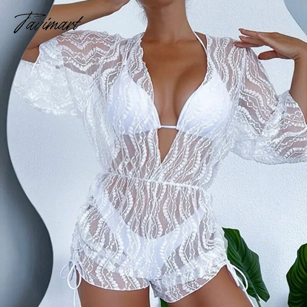 Tavimart Summer Sexy Halter Push Up Bikini Fashion Lace Sheer Mesh Jumpsuit Cover - Up Swimwear