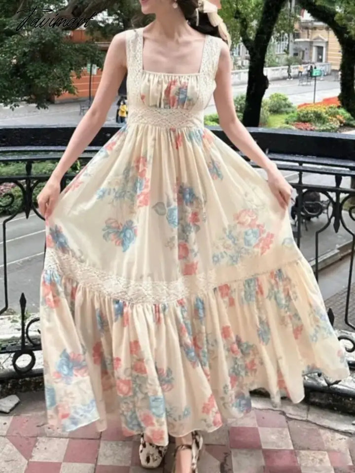 Tavimart Summer Sexy Straps Floral Print Ruffles Fairy Dresses For Women’s Elegant Party Evening