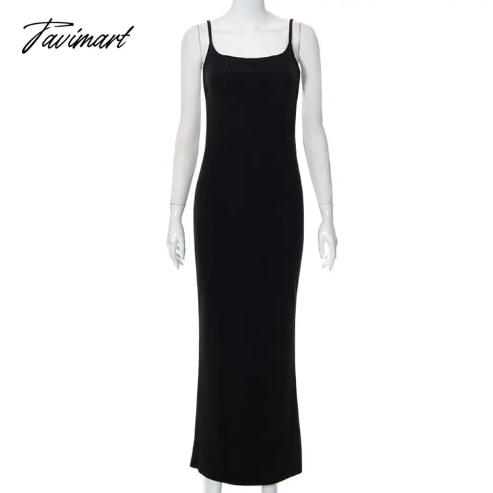 Tavimart Summer Solid Color Suspenders Sexy Big Backless Lace Up Hip Long Slim Dress Women Lady