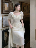 Tavimart Summer Women Elegant Flower Wedding Party Dress Vintage Female France Ruffles Midi