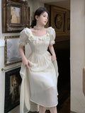 Tavimart Summer Women Elegant Flower Wedding Party Dress Vintage Female France Ruffles Prom