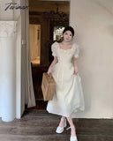 Tavimart Summer Women Elegant Flower Wedding Party Dress Vintage Female France Ruffles Prom