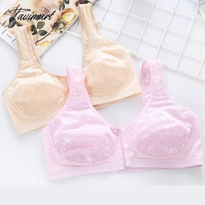 Tavimart Summer Women Front Button Bra Without Padding Plus Size Bras Mother’s Cotton Wireless