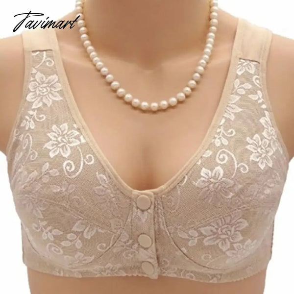 Tavimart Summer Women Front Button Bra Without Padding Plus Size Bras Mother’s Cotton Wireless