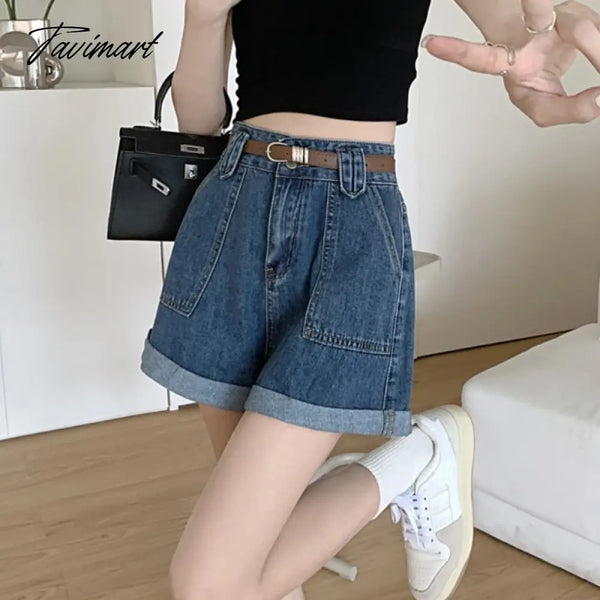 Tavimart Summer Women’s Shorts High Waist Loose - Fitting Curl Wide - Leg Denim New Slimming