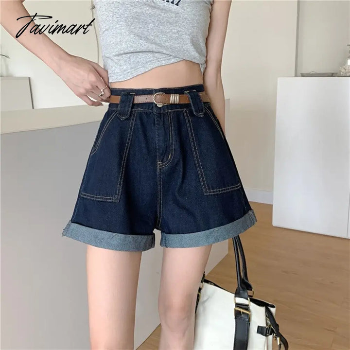 Tavimart Summer Women’s Shorts High Waist Loose - Fitting Curl Wide - Leg Denim New Slimming