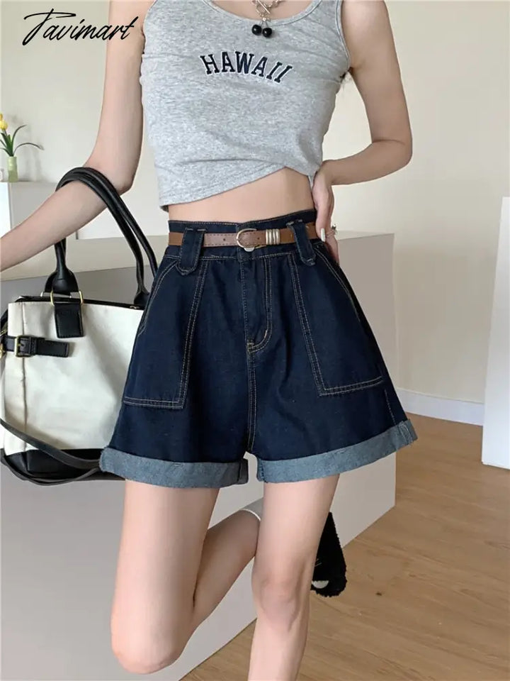 Tavimart Summer Women’s Shorts High Waist Loose - Fitting Curl Wide - Leg Denim New Slimming