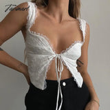 Tavimart Summer Women Tank Tops Camisole Lace Up Sleeveless Flower Print Sexy Short Crop White1 / S