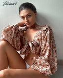 Tavimart Summer Women Tops New Arrivals Causal Floral Long Sleeve Elegant Ruffle Top For Beach Sexy