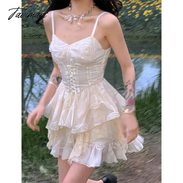 Tavimart Summer Y2K Women Sexy Corset Dress Vintage Princess Short Dresses Lace Up Spaghetti Strap