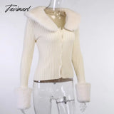 Tavimart Sweater Cardigan Women Autumn Winter Coat Knitted Jacket Casual Beige Long Sleeve Outwear