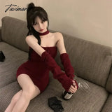 Tavimart - Sweet Hot Girl Christmas Red Evening Dress Women’s Autumn/Winter Light Luxury Velvet