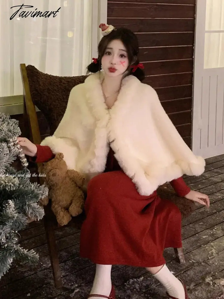 Tavimart - Sweet Hot Girl Red Ruffled Dress Women’s Autumn/Winter Long - Sleeved V - Neck Slim