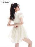 Tavimart Sweet Pure Color Mini Dress Woman Korean Style Fashion Elegant Party Summer Casual Kawaii