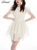 Tavimart  Sweet Pure Color Mini Dress Woman Korean Style Fashion Elegant Dress Party Summer Casual Kawaii Short Sleeve Dress Slim