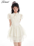 Tavimart Sweet Pure Color Mini Dress Woman Korean Style Fashion Elegant Party Summer Casual Kawaii