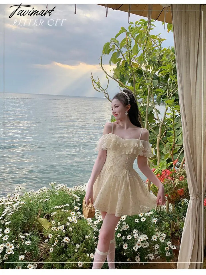 Tavimart Sweet Strap Dress Lace Short Summer Vestidos Elegantes Para Mujer Y2K De Gala Vestido