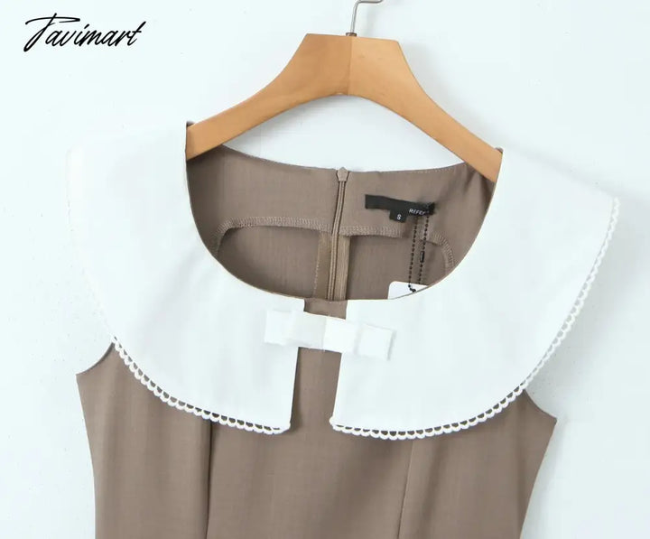 Tavimart - Sweet Summer O - Neck Turn - Down Collar Patchwork Sleeveless Folds High Waist Holiday