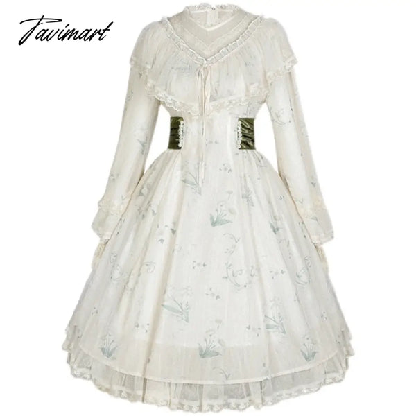 Tavimart Tea Party Lolita Op Elegant Sweet Girl Dress Fairy Princess Long Sleeve Autumn Chiffon