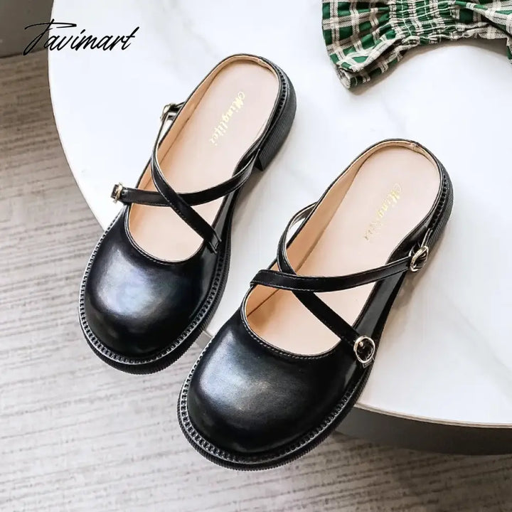 Tavimart - The New Summer Low - Heeled Half - Toe Slippers Fashion House Designed Casual Black
