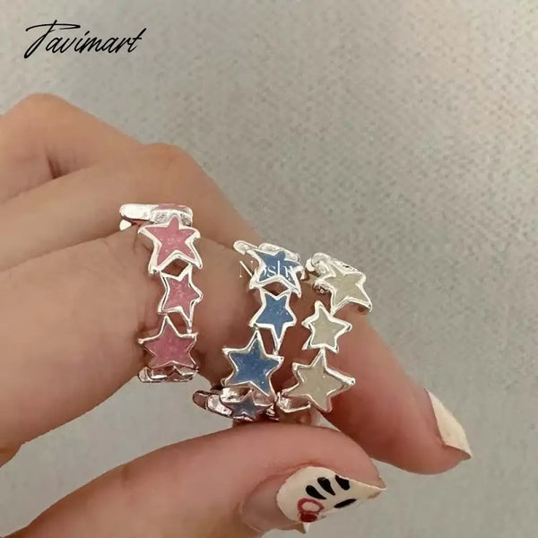 Tavimart Trend Sparkle Pink White Star Pentagram Ring For Women Sweet Cool Charm Aesthetic