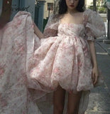 Tavimart - Tulle Tutu Dress Summer New Waist Slimming Puff Sleeve Square Collar Skirt Women’s